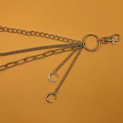 Punk Steel Keychains Chain Moon Star Rivets Skull Accessories