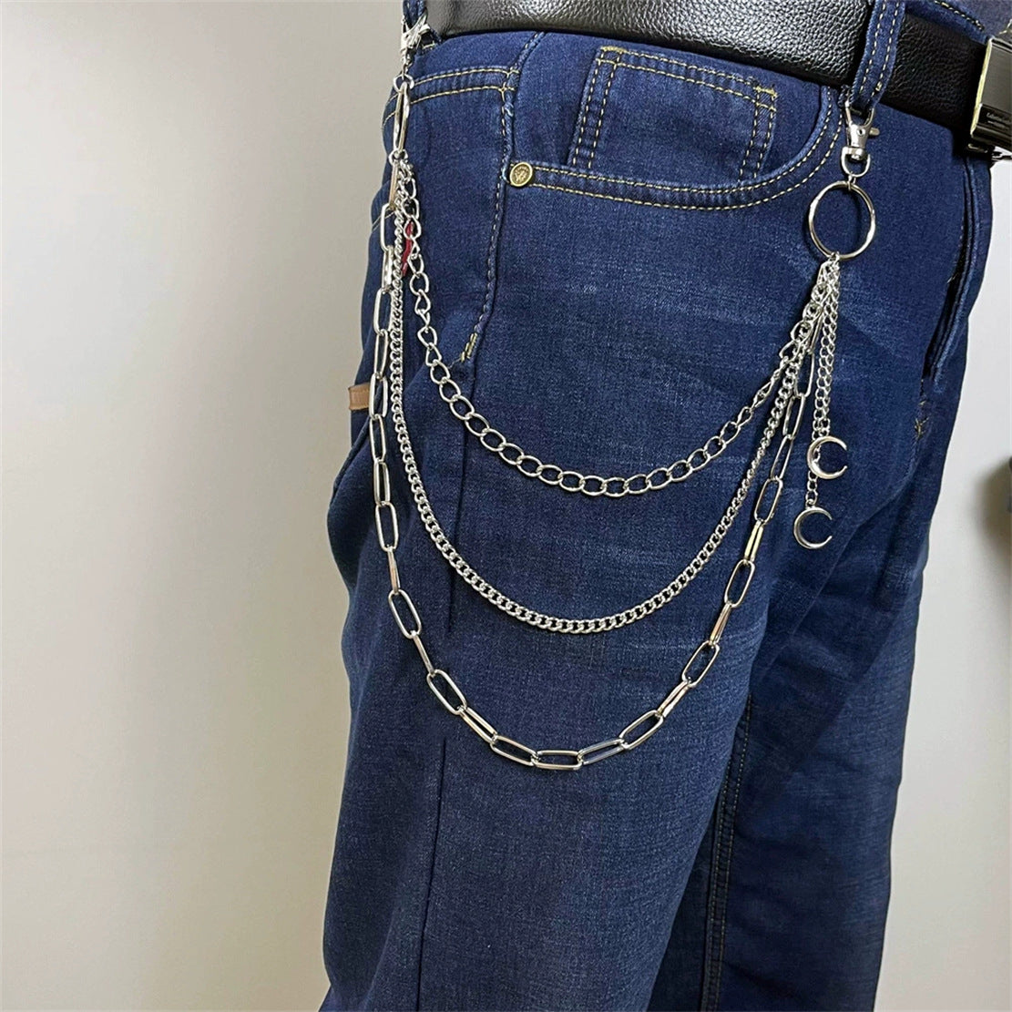 Punk Steel Keychains Chain Moon Star Rivets Skull Accessories