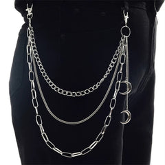 Punk Steel Keychains Chain Moon Star Rivets Skull Accessories