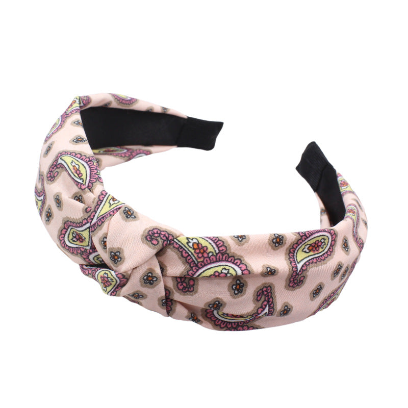 Boho Paisley Print Hair Band Cross Knotted Headband Wide Headdress