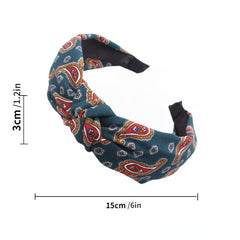Boho Paisley Print Hair Band Cross Knotted Headband Wide Headdress