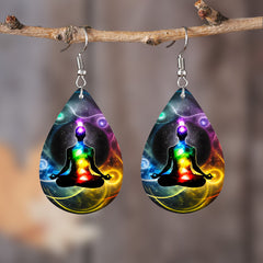 7 Chakra Teardrop Earrings PU Leather Jewelry