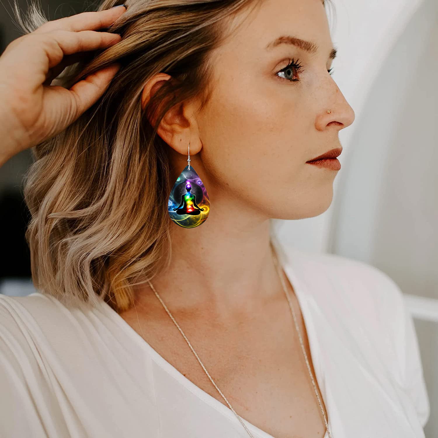 7 Chakra Teardrop Earrings PU Leather Jewelry