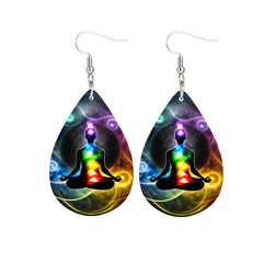 7 Chakra Teardrop Earrings PU Leather Jewelry