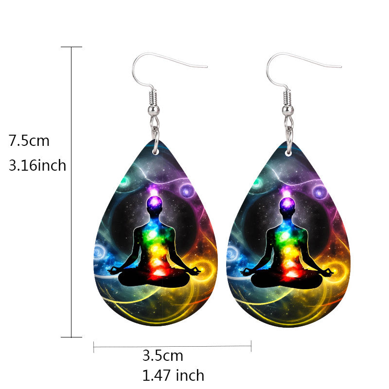 7 Chakra Teardrop Earrings PU Leather Jewelry