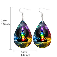 7 Chakra Teardrop Earrings PU Leather Jewelry