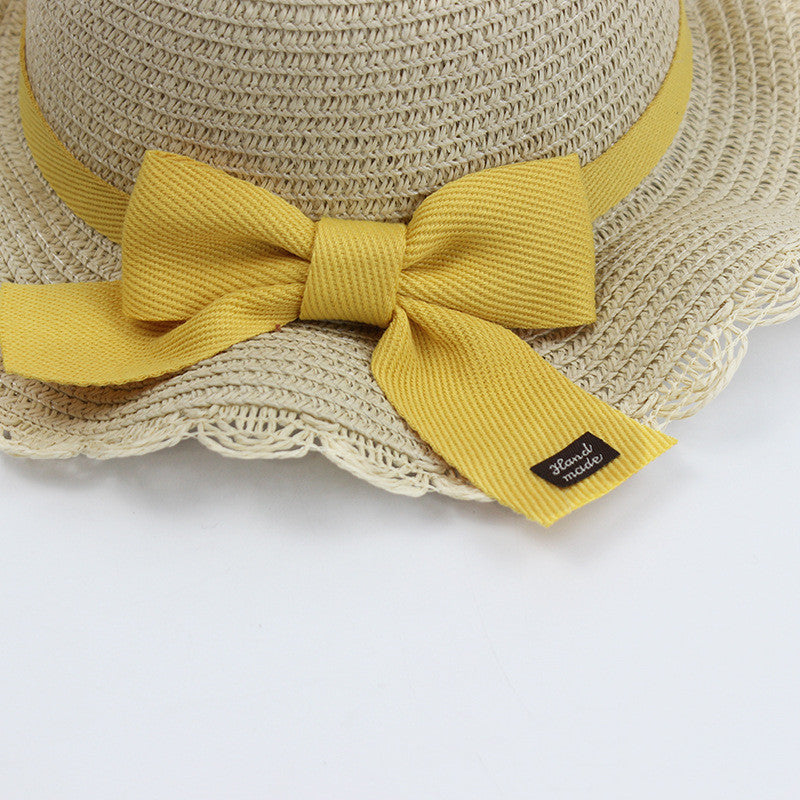 Kids Summer Beach Sun Hats Lotus Leaf Brim Outdoor Sun Protection Straw Cap