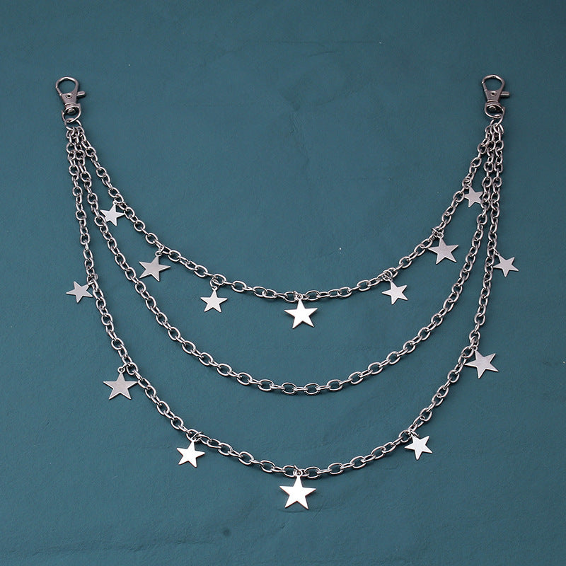 Punk Star Pendant Layered Chains Belt for Skirts Pants