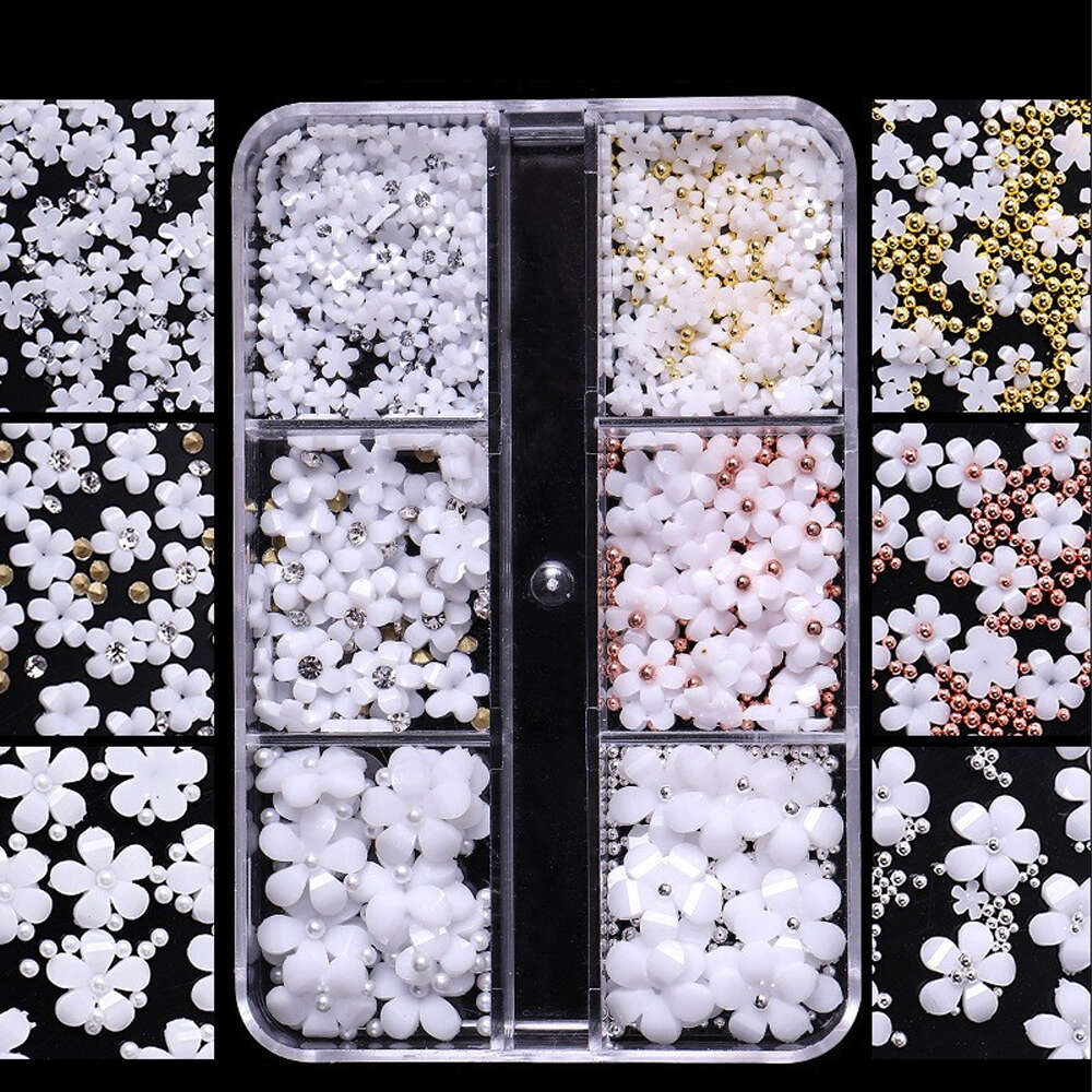 3D Flower Nail Charms with Silver and Pearl Accents Nail Art Supplies