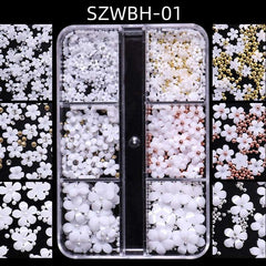 3D Flower Nail Charms with Silver and Pearl Accents Nail Art Supplies