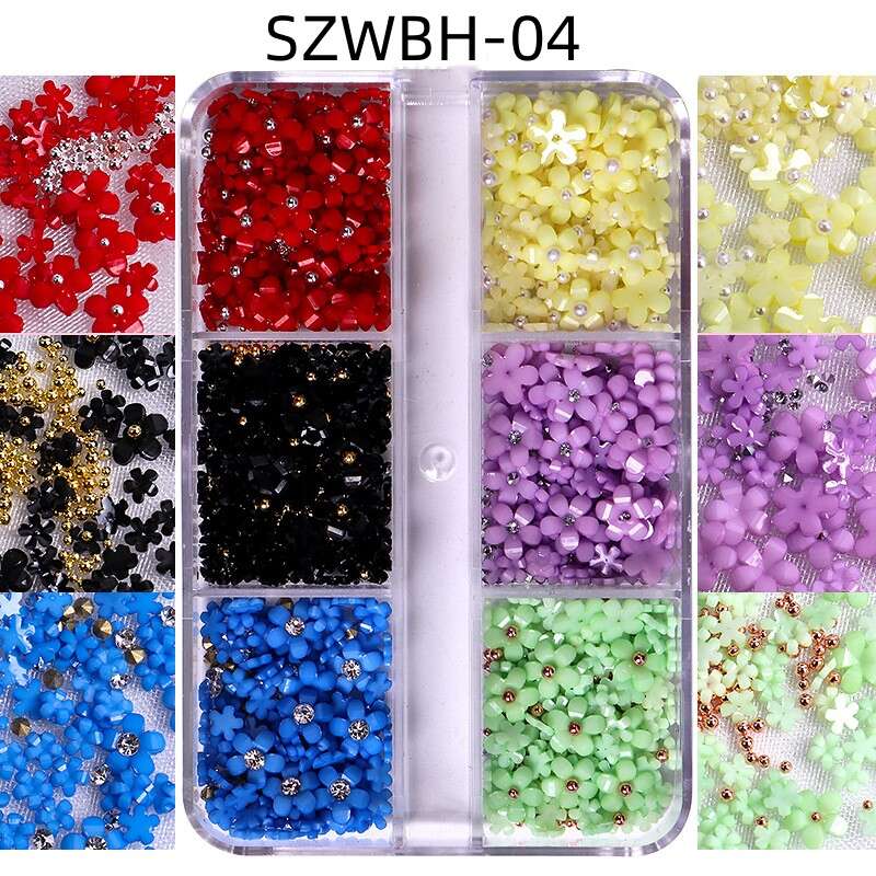 3D Flower Nail Charms with Silver and Pearl Accents Nail Art Supplies
