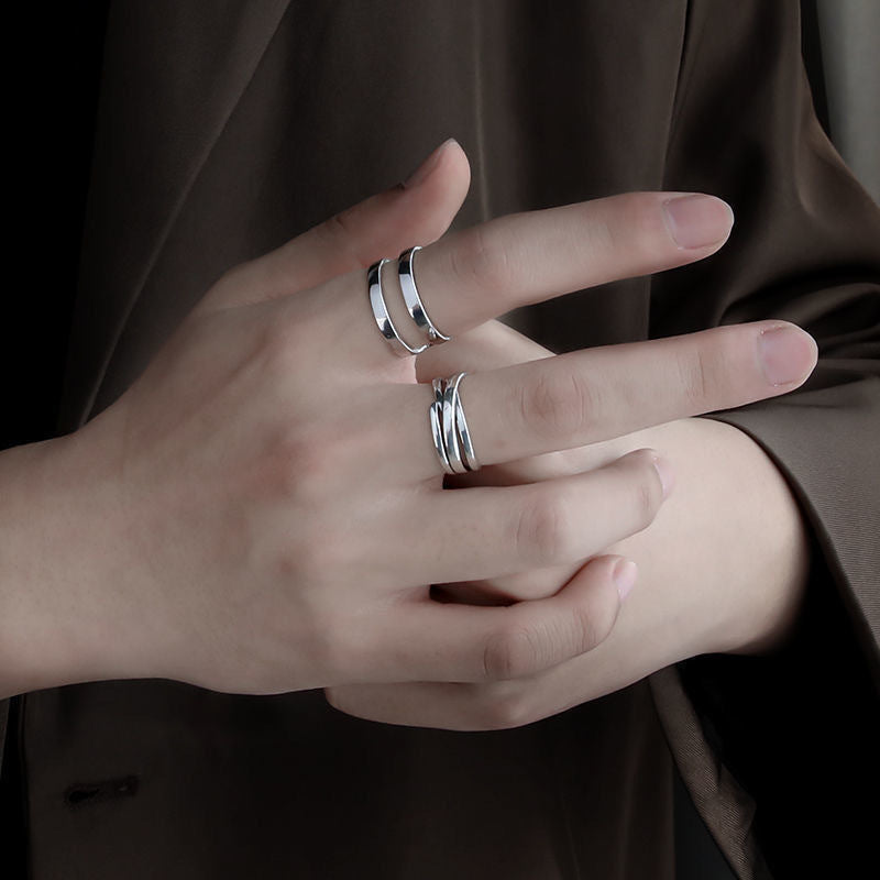 Silver Ring Tide Male Funky Port Opening Male's Mixed Index Finger Ring