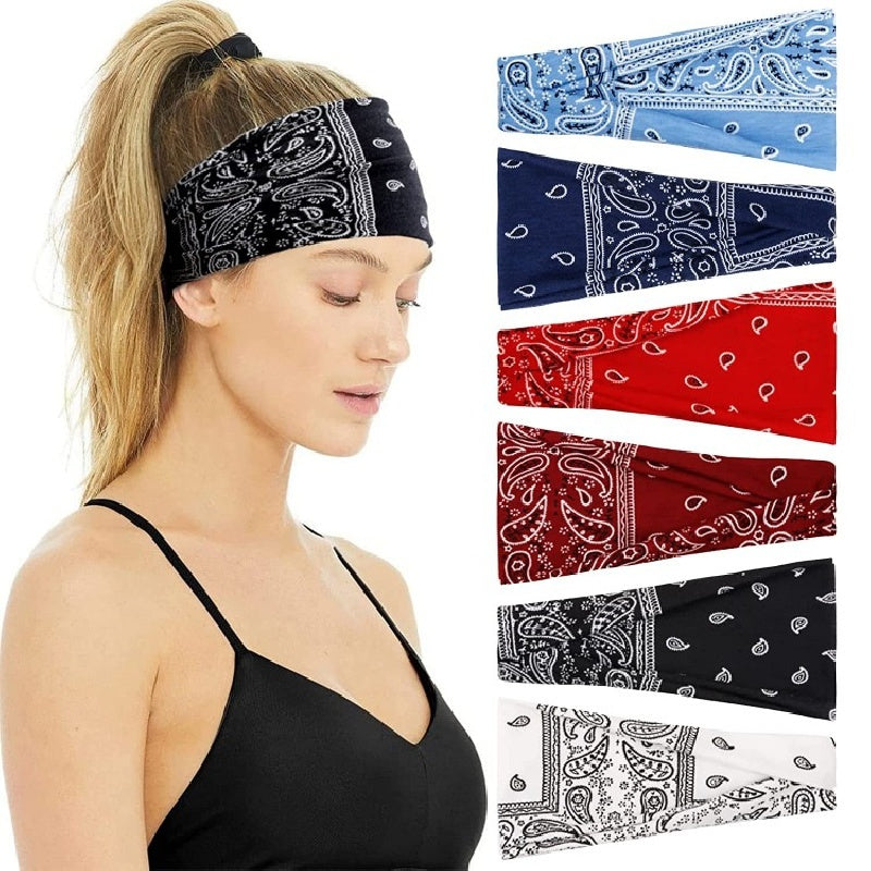 Boho Style Headband Yoga Hair Band Sports Headband Turban Paisley Pattern