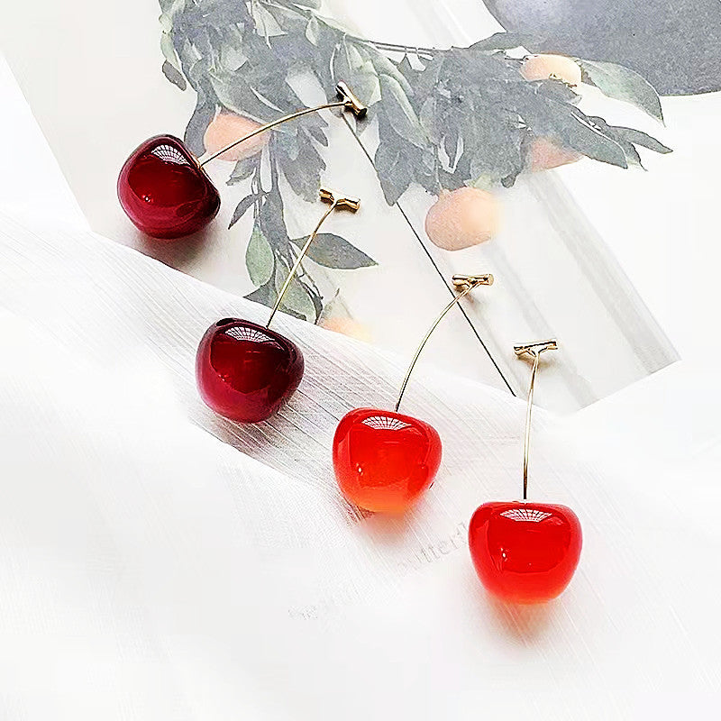 Cherry Earrings Long Dangling Fruit Red Women