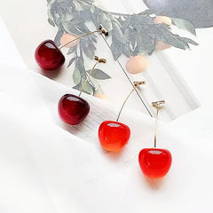 Cherry Earrings Long Dangling Fruit Red Women