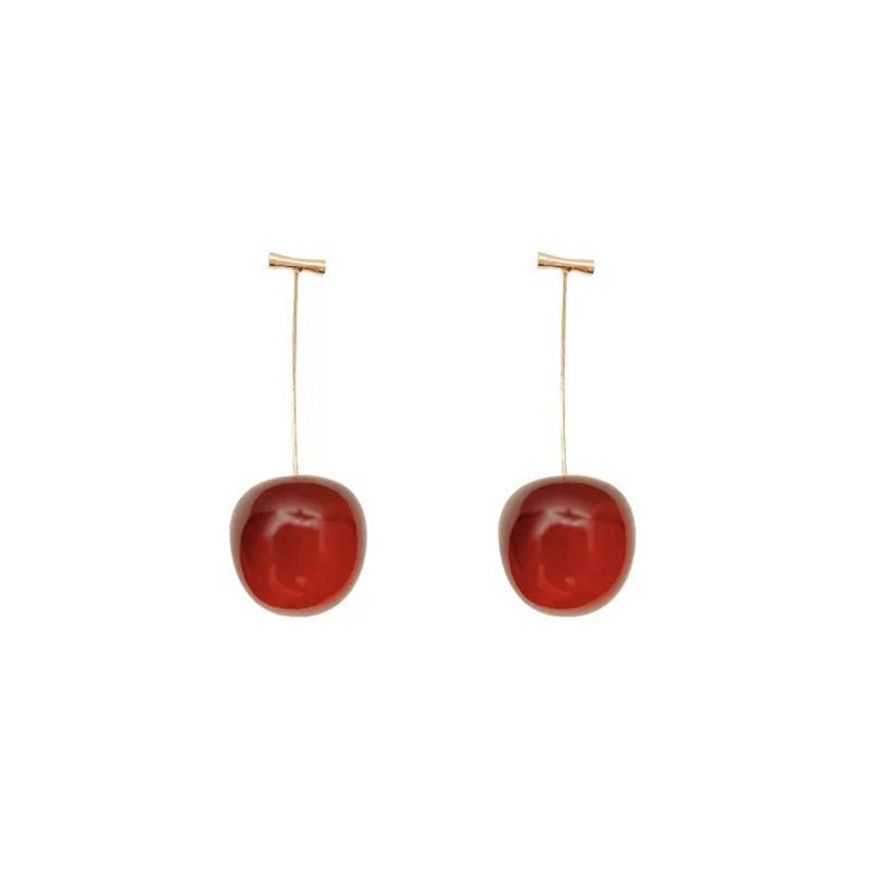 Cherry Earrings Long Dangling Fruit Red Women