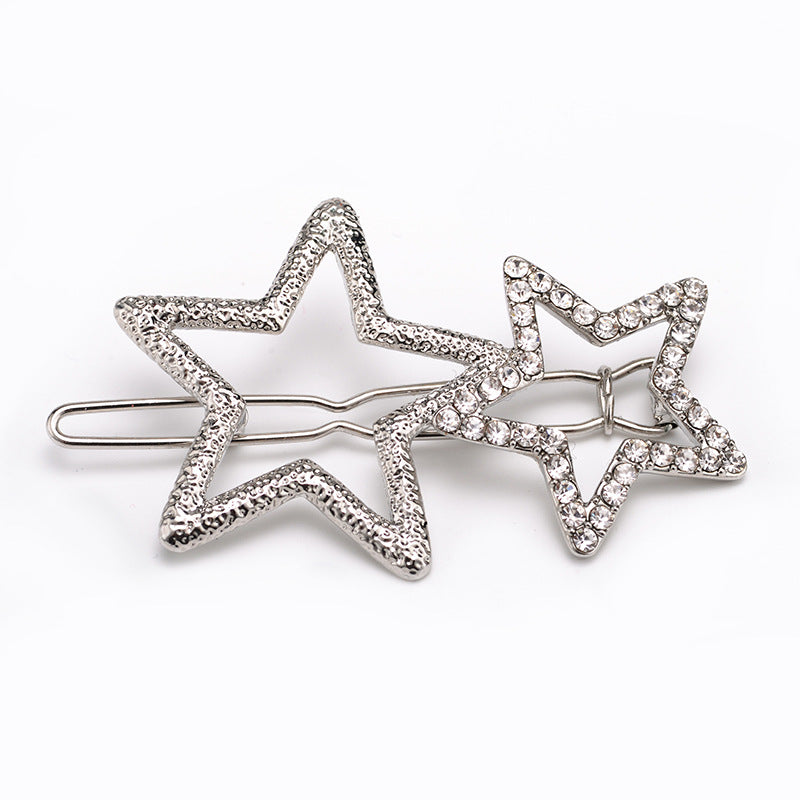 Star Rhinestone Hair Clip Silvery Metal Side Clip Hair Accessories For Women