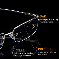 Men's Titanium Multifocal Reading Glasses Anti Light Presbyopia