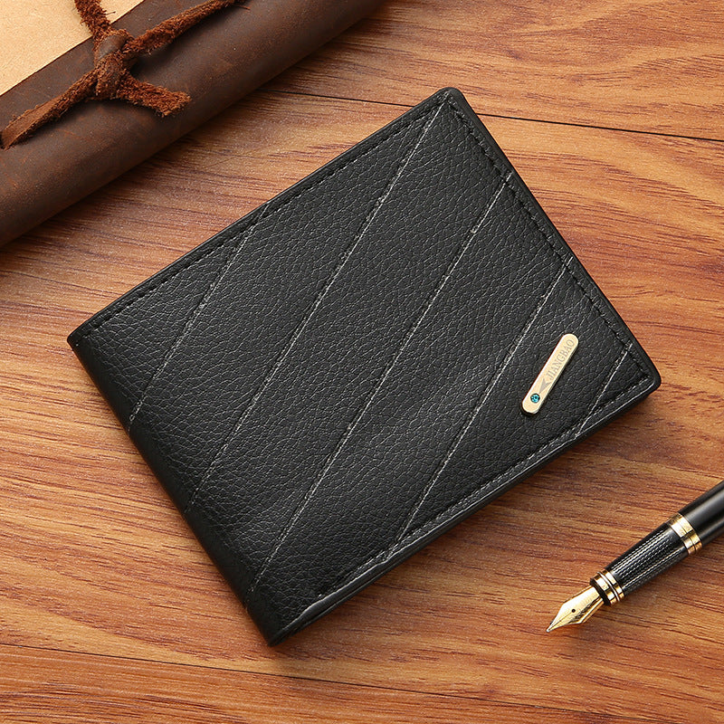 Men's PU Leather Short Wallet with Card Slots and Large Capacity