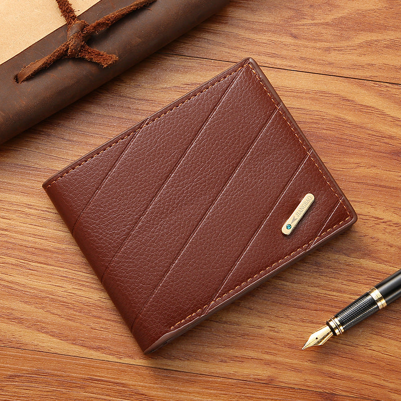 Men's PU Leather Short Wallet with Card Slots and Large Capacity