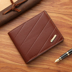 Men's PU Leather Short Wallet with Card Slots and Large Capacity