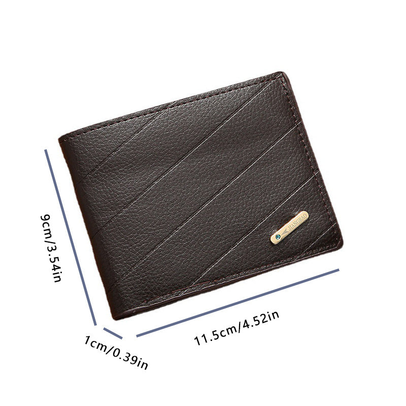 Men's PU Leather Short Wallet with Card Slots and Large Capacity