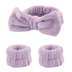 3pcs Bow Bath Headband & Wristband Set Spa Makeup Face Washing Set