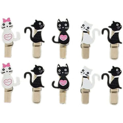 10pcs Cat Paper Clip Wooden Memo Clips with Hemp Rope