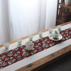 Boho Skull Rose Flower Table Runner Gothic Vintage Waterproof Stain Resistant