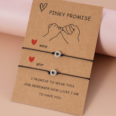 2Pcs Couple Matching Bracelets Heart Bead Pendant Adjustable Rope Gift