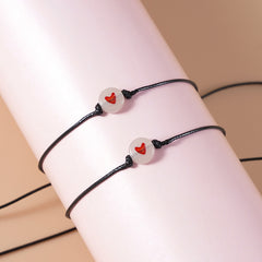 2Pcs Couple Matching Bracelets Heart Bead Pendant Adjustable Rope Gift