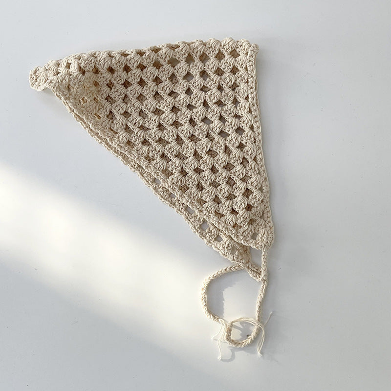 Hollow Knitted Bandana Triangle Scarf Solid Lace Up Turban Head Wrap