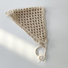 Hollow Knitted Bandana Triangle Scarf Solid Lace Up Turban Head Wrap