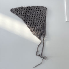 Hollow Knitted Bandana Triangle Scarf Solid Lace Up Turban Head Wrap