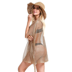 Mesh Breathable Large Shawl Hollow Out Bikini Blouse Tassel Wrap