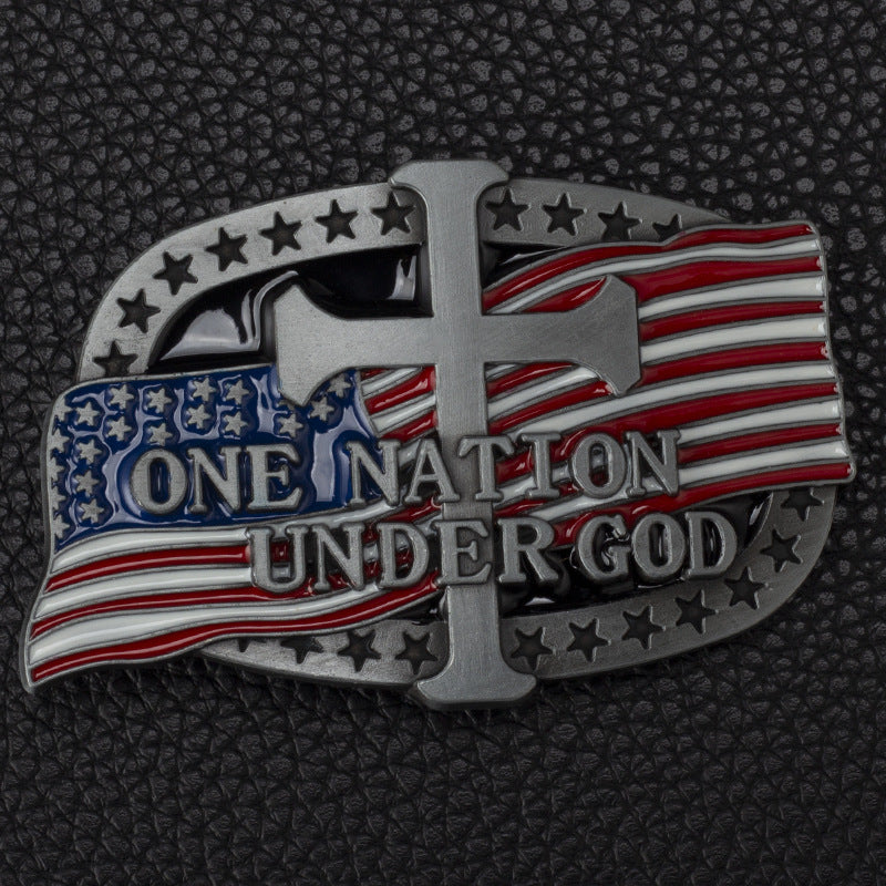 Alloy Flag Cross Letter Belt Buckle Western Cowboy Novelty Buckle
