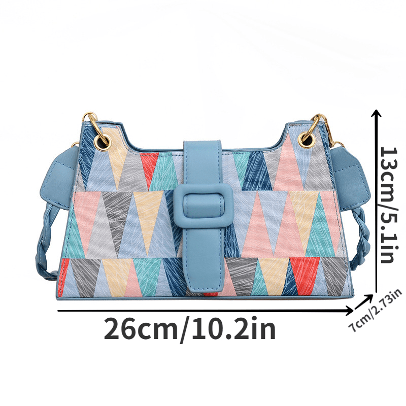 Multicolored Geometric Print Shoulder Bag Zipper Crossbody Bag