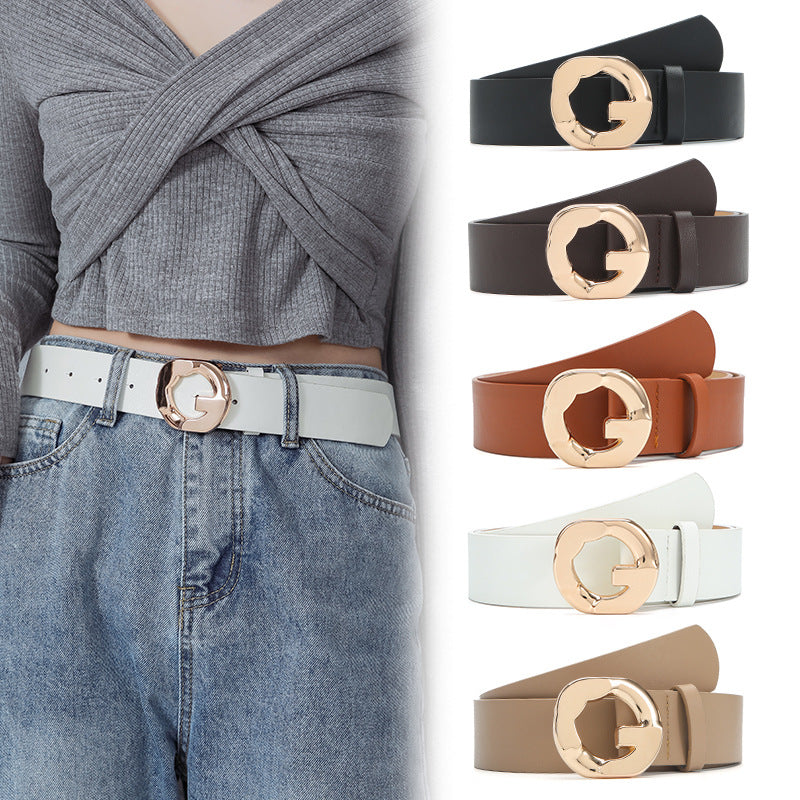 Geometric Buckle Casual Belt Solid Jeans Pants Belt For Women