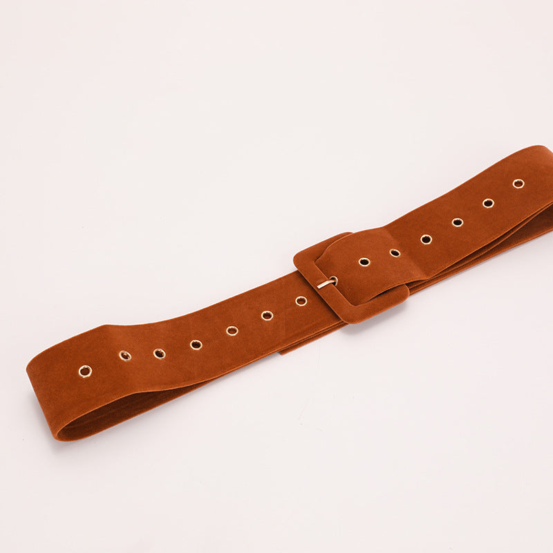 Classic Square Pin Buckle Velvet Belt for Women