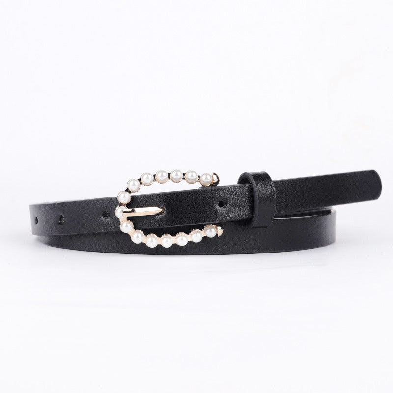 Vintage Faux Pearl Pin Buckle Belt for Women