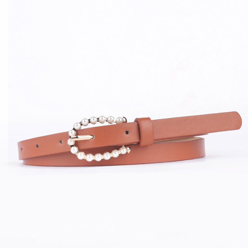 Vintage Faux Pearl Pin Buckle Belt for Women