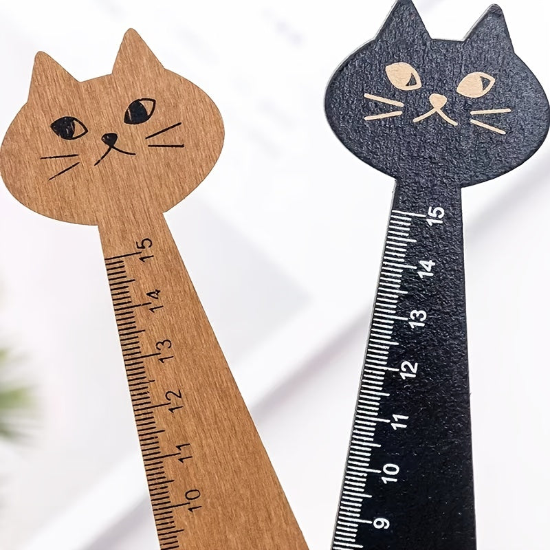 Cartoon Cat Wooden Ruler, Creative Drawing Tool