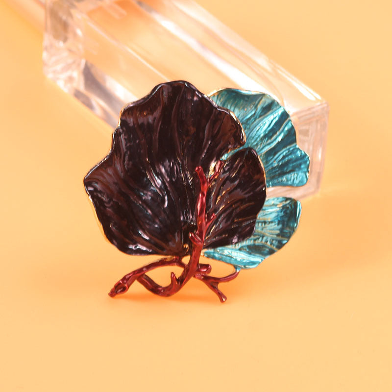 Vintage Enamel Big Leaf Brooch for Jackets