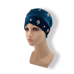Vintage Beaded Turban Cap Velvet Head Wrap Elastic Beanie Headscarf