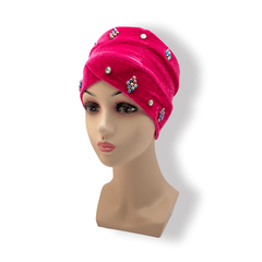Vintage Beaded Turban Cap Velvet Head Wrap Elastic Beanie Headscarf