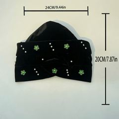 Vintage Beaded Turban Cap Velvet Head Wrap Elastic Beanie Headscarf