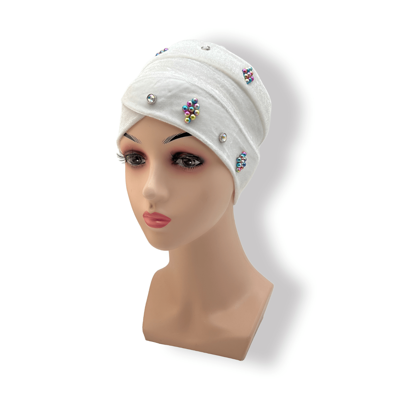 Vintage Beaded Turban Cap Velvet Head Wrap Elastic Beanie Headscarf