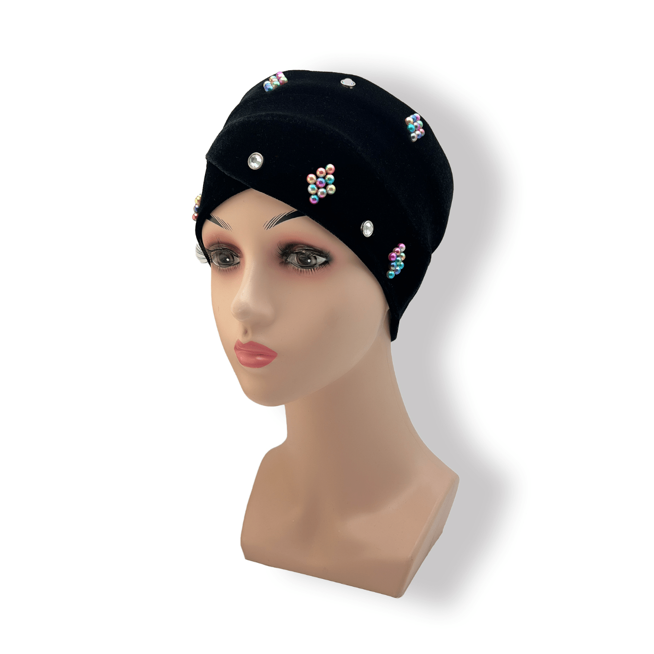 Vintage Beaded Turban Cap Velvet Head Wrap Elastic Beanie Headscarf
