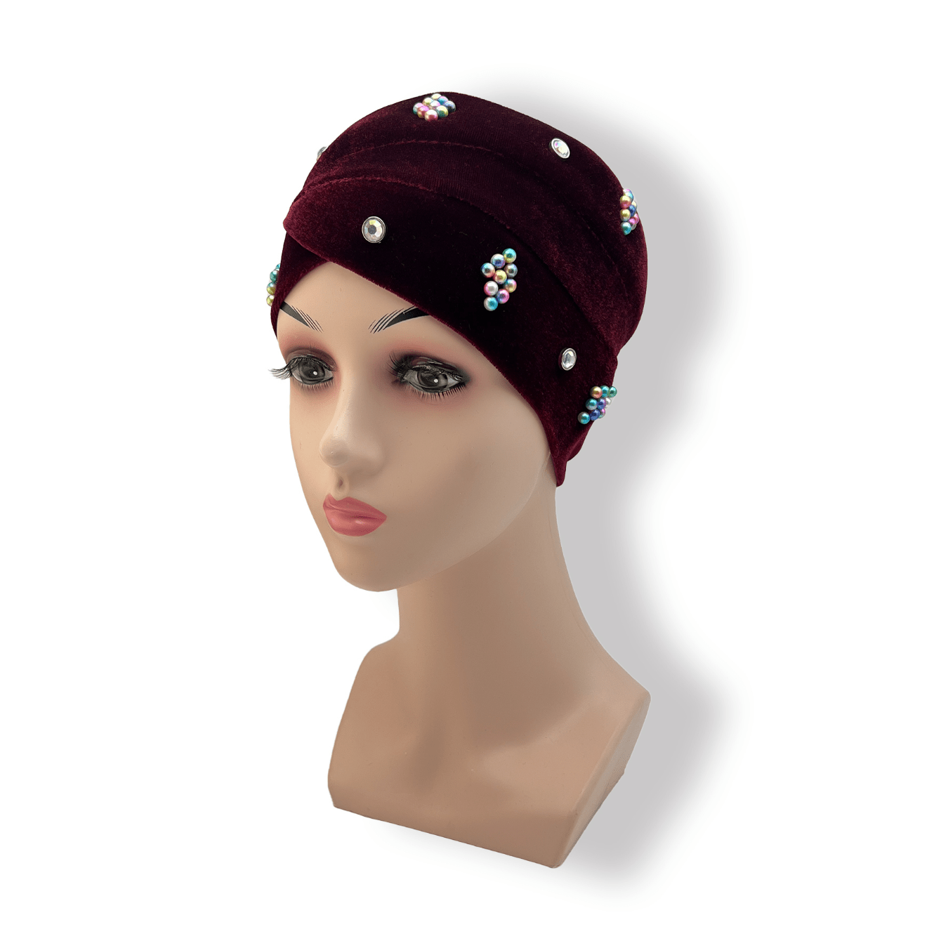 Vintage Beaded Turban Cap Velvet Head Wrap Elastic Beanie Headscarf