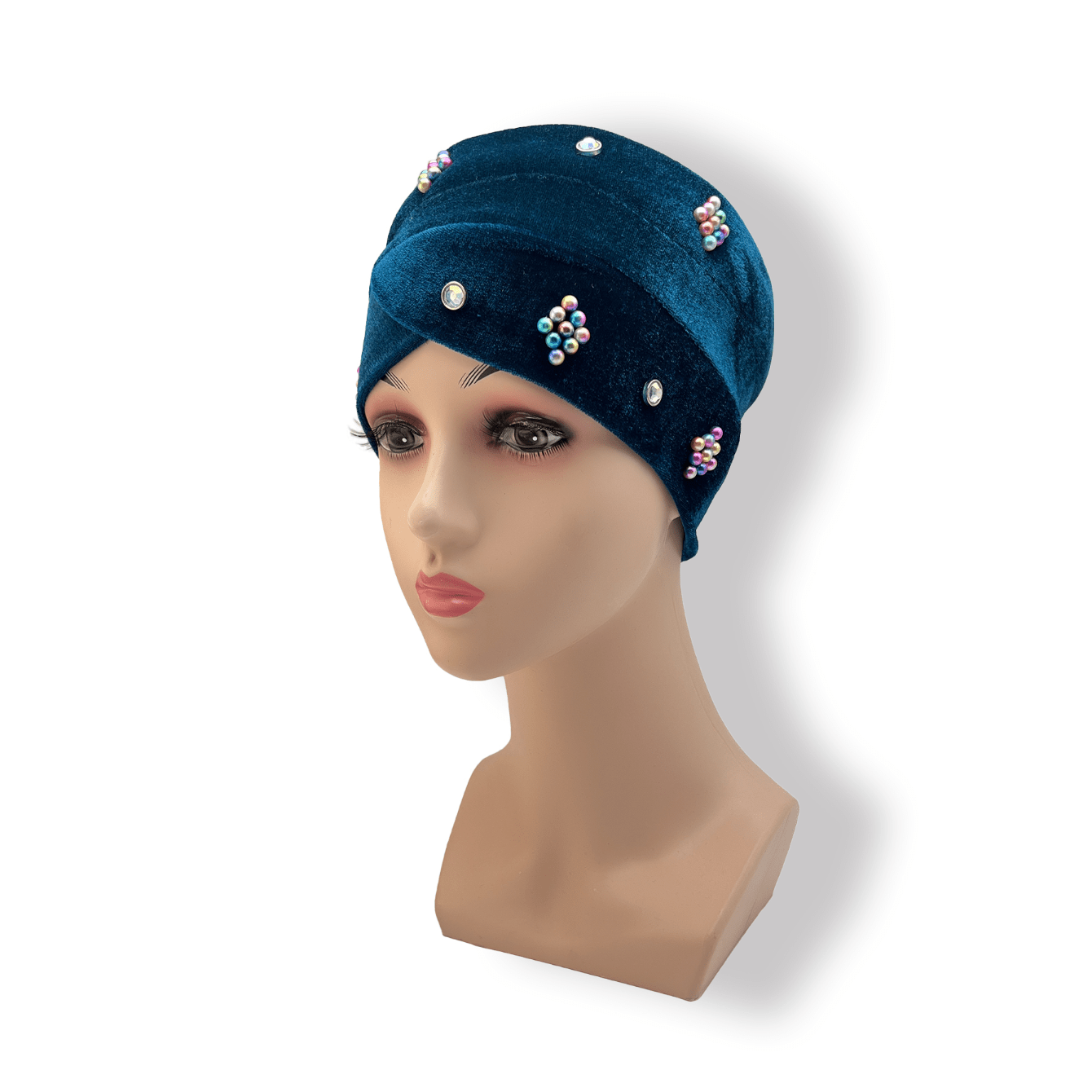 Vintage Beaded Turban Cap Velvet Head Wrap Elastic Beanie Headscarf